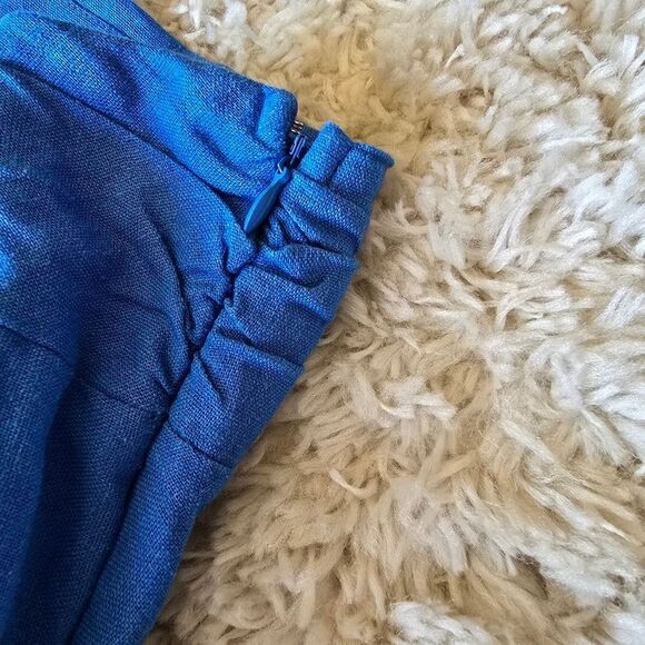 Jason Wu Eyelet Lace Embroidered Hem Boho Linen Blend Blue Midi Skirt Size 10 - Picture 5 of 9